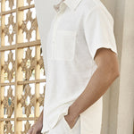Men's Solid Color Textured Button-Down Short Sleeve Shirt