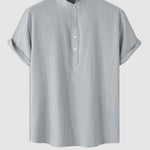 Men's Cotton Linen Textured Half Placket Short Sleeve Shirt