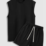 Men's Solid Suede Sleeveless Crew Neck T-Shirt Shorts Set