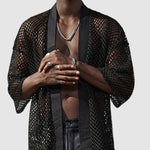 Men's hollow sexy mesh cardigan shawl shirt