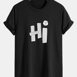 Regular Fit Hi Slogan Lines Print Cotton T-Shirt