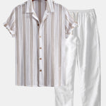 Striped Mesh Cuban Shirt & Straight Leg Linen Pants