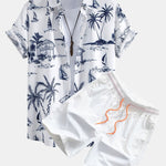 Island Sailing Print Button Up Shirt & Swim Shorts