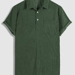 Men's Corduroy Half Button Short Sleeve Shirt Casual Shorts Set