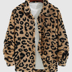 Men's Leopard Print Fleece Single Pocket Button Jacket