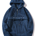 Letter Embroidery Teddy Half-Zip Hoodie