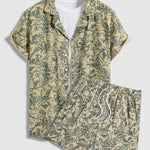 Men's Retro Floral Cuban Collar Shirt Casual Shorts Set