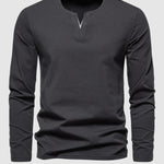 Men's Solid Color Henley V-Neck Long Sleeve Casual T-Shirt