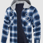 Men's hooded  plaid thickened warm button shirt jacket