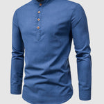 Men's Solid Color Cotton Linen Stand Collar Shirt