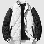 Men's Patchwork Diamond Check Jacquard Stand Collar Puffer Padded Coat