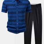 Geometric Knitted Button Up Shirt & Slim Fit Tapered Trousers