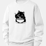 Black Cat Ramen Print Relax Fit Sweatshirt