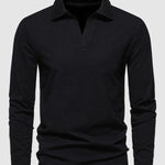 Men's Retro Solid Color V-Neck Lapel POLO Long Sleeve T-Shirt