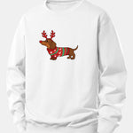 Christmas Dachshund With Reindeer Antlers Print Relax Fit Sweatshirt