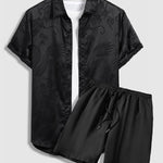 Men's Chinese style dragon totem satin shirt shorts set