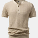 Waffle Textured Ribbed Hem Henley Shirt