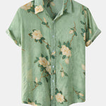 Men's Cotton Linen Printed Short Sleeve Shirt