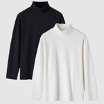 Men's solid color velvet half turtleneck Foundation T-shirt two-piece set