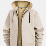 Teddy Lined Zipper Kangaroo Pocket Hoodie
