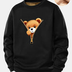 Zipper Bear Print Teddy Fleece Lined Sweatshirt