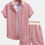 Twist Geometry Jacquard Button Up Shirt & Drawstring Shorts