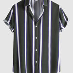 Men's Striped Print Button Casual Short Sleeve Shirt