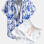 Oriental Ink Bamboo Print Button Up Shirt & Swim Shorts