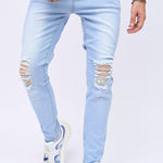 Destroyed Straight Leg Zipper Fly Jeans