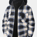 Flannel Fleece Lined Button Up Hooded Shirt