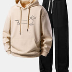 Line Dachshund Print Relax Fit Hoodie & Straight Leg Pleated Pintuck Sweatpants