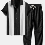 Linen Look Patchwork Bowling Shirt & Straight Leg Linen Pants