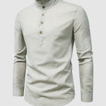 Men's Solid Color Cotton Linen Stand Collar Shirt