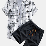 Island Sailing Print Button Up Shirt & Swim Shorts