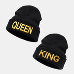 Unisex Queen And King Embroidery Knitted Hat Set