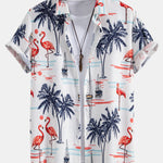 Palm Tree Flamingo Print Button Up Shirt