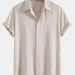Linen Rayon Blend Button Up Shirt & Crinkled Textured Drawstring Shorts
