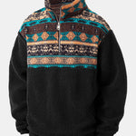 Relax Fit Quarter Zip Ethnic Geometric Patchwork Teddy Sweatshirt & Straight Leg Corduroy Pants