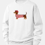 Dachshund Wearing Heart Sweater Print Relax Fit Sweatshirt