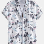 Palm Tree Sailboat Print Button Up Shirt