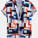 Striped Color Block Print Button Up Shirt