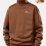 Men Print Teddy Fleece Lined Turtle Neck Sweatshirt