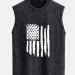 American Flag Print Washed Distressed Tank Top