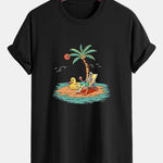 Regular Fit Skeleton On Vacation Print Cotton T-Shirt