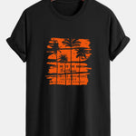 Regular Fit Orange Palm Tree Silhouette Print Cotton T-Shirt