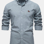 Cowboy Embroidery Cotton Houndstooth Button Up Shirt