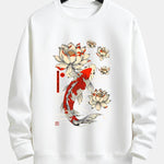 Koi Fish Lotus Print Relax Fit Sweatshirt