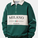 Relax Fit Milano Print Contrast Zipper Polo Sweatshirt