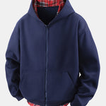 2 In 1 Plaid Zipper Kangaroo Pocket Hoodie