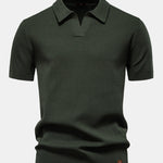 Pineapple Texture Knit V Neck Polo
